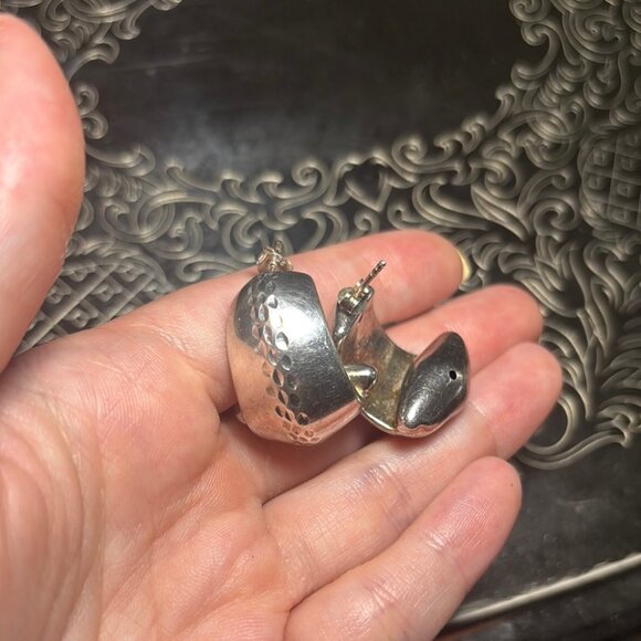 Vintage Sterling Silver 925 Elegant Statement Curved Hoop Earrings - Picture 1 of 11